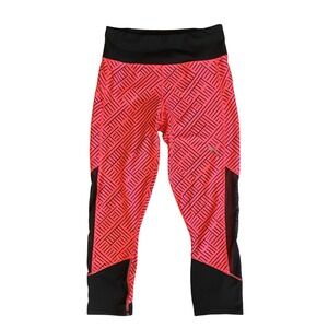 Puma DryCell Women Small Coral Black Geometric Print Mesh Crop Athletic Leggings